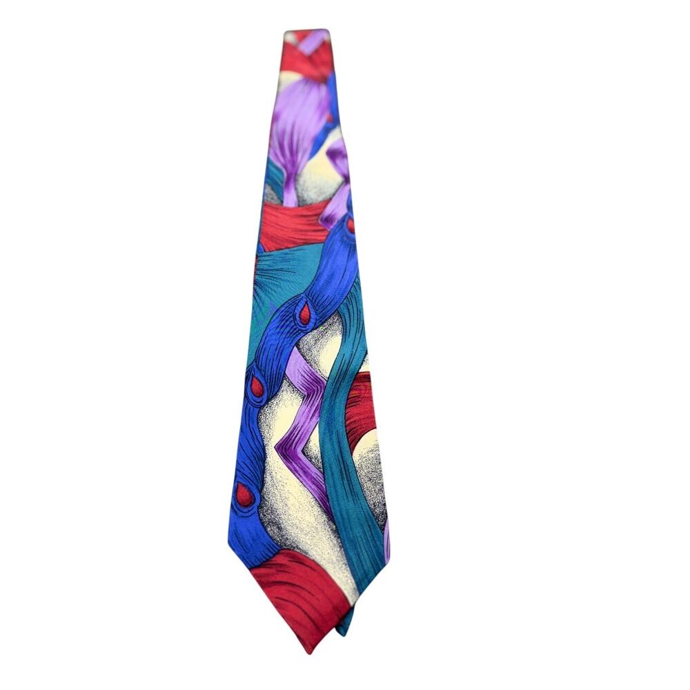 Vintage Miles Davis Neck Tie Colorful 100% Silk Abstract Print Made In USA